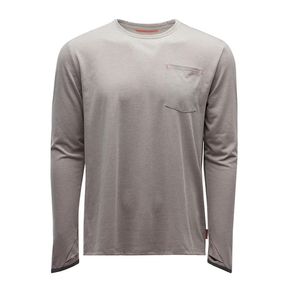 Grundens Men's Shorebreak Crew Long Sleeve Pocket T Shirt Skyrocket Gray Wicking - Picture 1 of 12